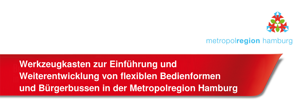 Logo mit Schriftzug „Werkzeugkasten zur Einführung und Weiterentwicklung von flexiblen Bedienformen und Bürgerbussen in der Metropolregion Hamburg“ | Quelle: © Axel Zietz KCW GmbH