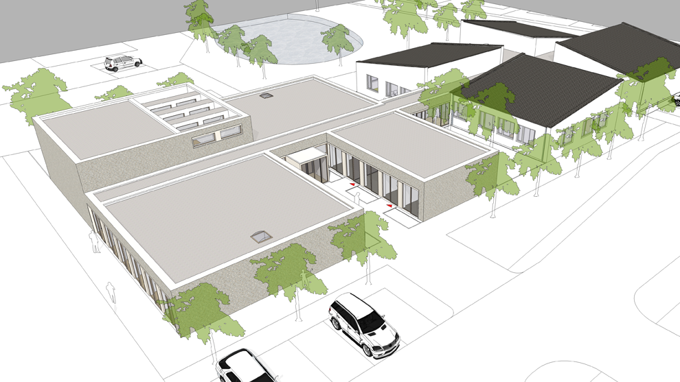 Modell des Gesamtkomplex des neu entstandenen Gesundheitszentrums Büsum | Quelle: © Architekturbüro Jebens und Schoof