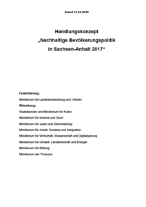 Titelseite des Handlungskonzeptes „Nachhaltige Bevölkerungspolitik in Sachsen-Anhalt“ 2017